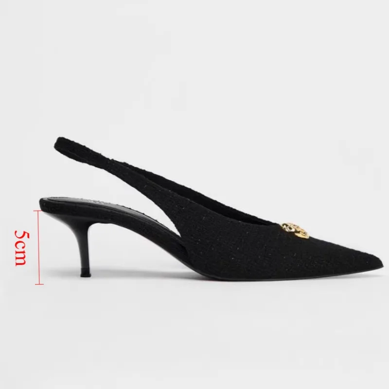 Ankle Wrap Women High Heeled Sandals Metal Buckle Decoration Stilettos Luxury Designer Dress Slingbacks Shoes for Lady