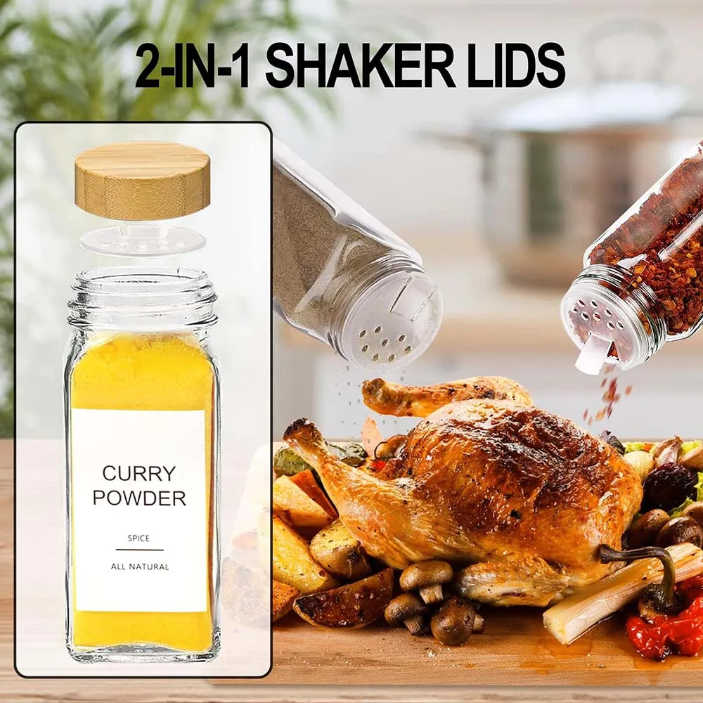 12Pcs 4oz Glass Spice Jars with Bamboo Airtight Lids , Empty Square Containers Seasoning Storage Bottles,Salt and Pepper Shakers