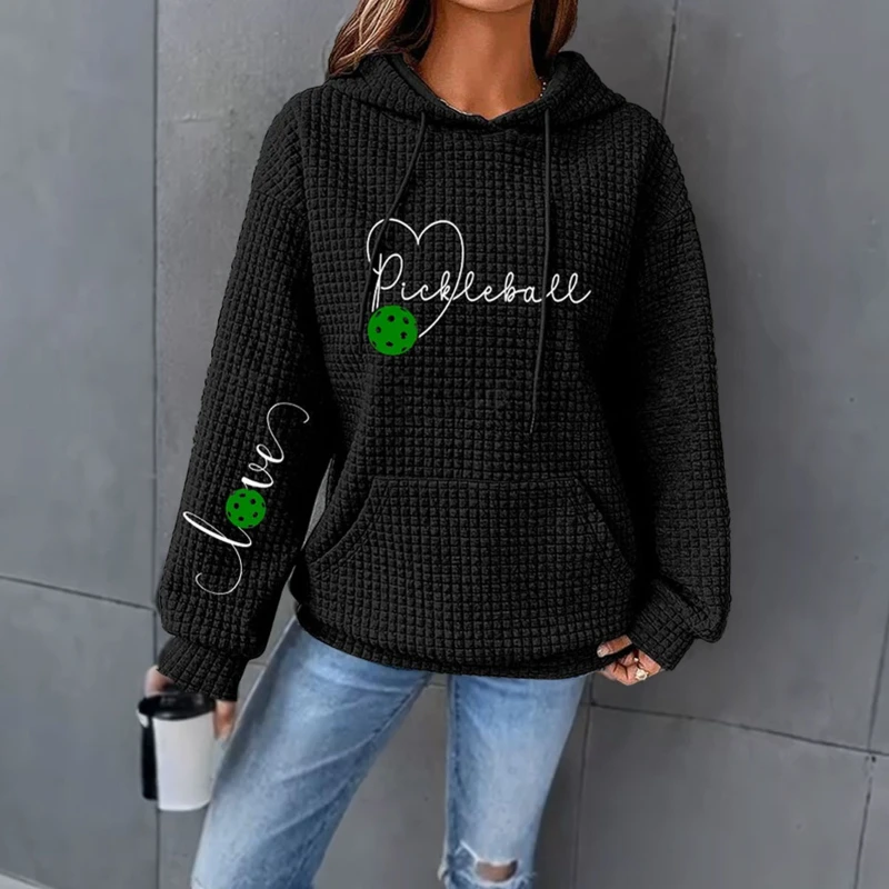 

Heart Pickleball Print Waffle Pullovers Hoodie for Women Casual Women Hooded Sweatshirts Long Sleeve Graphic Print Blouse