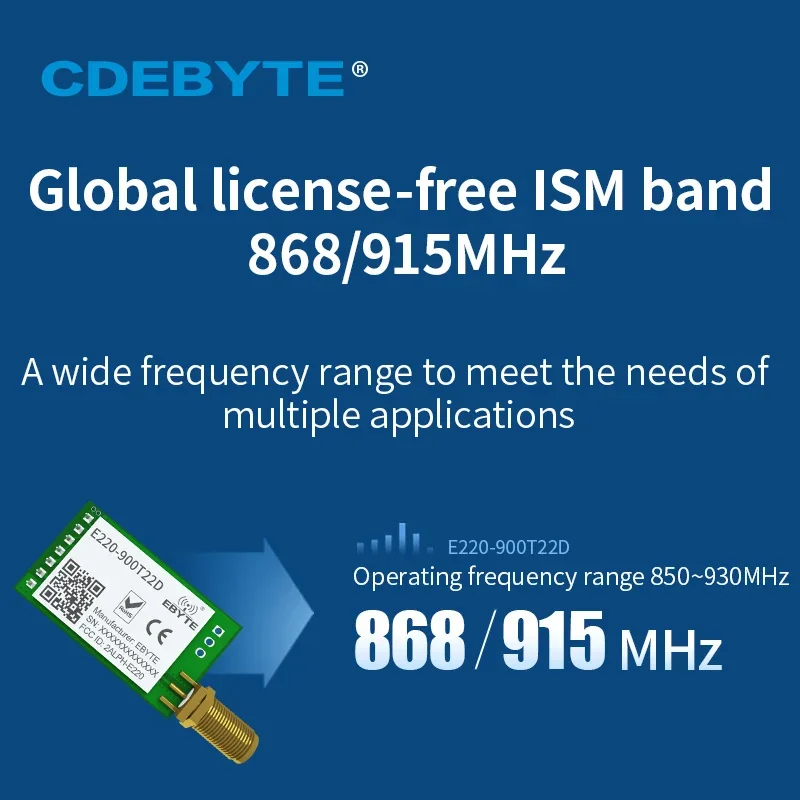 CDEBYTE LoRa LLCC68 868MHz 915MHz Wireless Module 22dBm Long Range 5km E220-900T22D SMA-K UART RSSI Transmitter Receiver DIP IOT