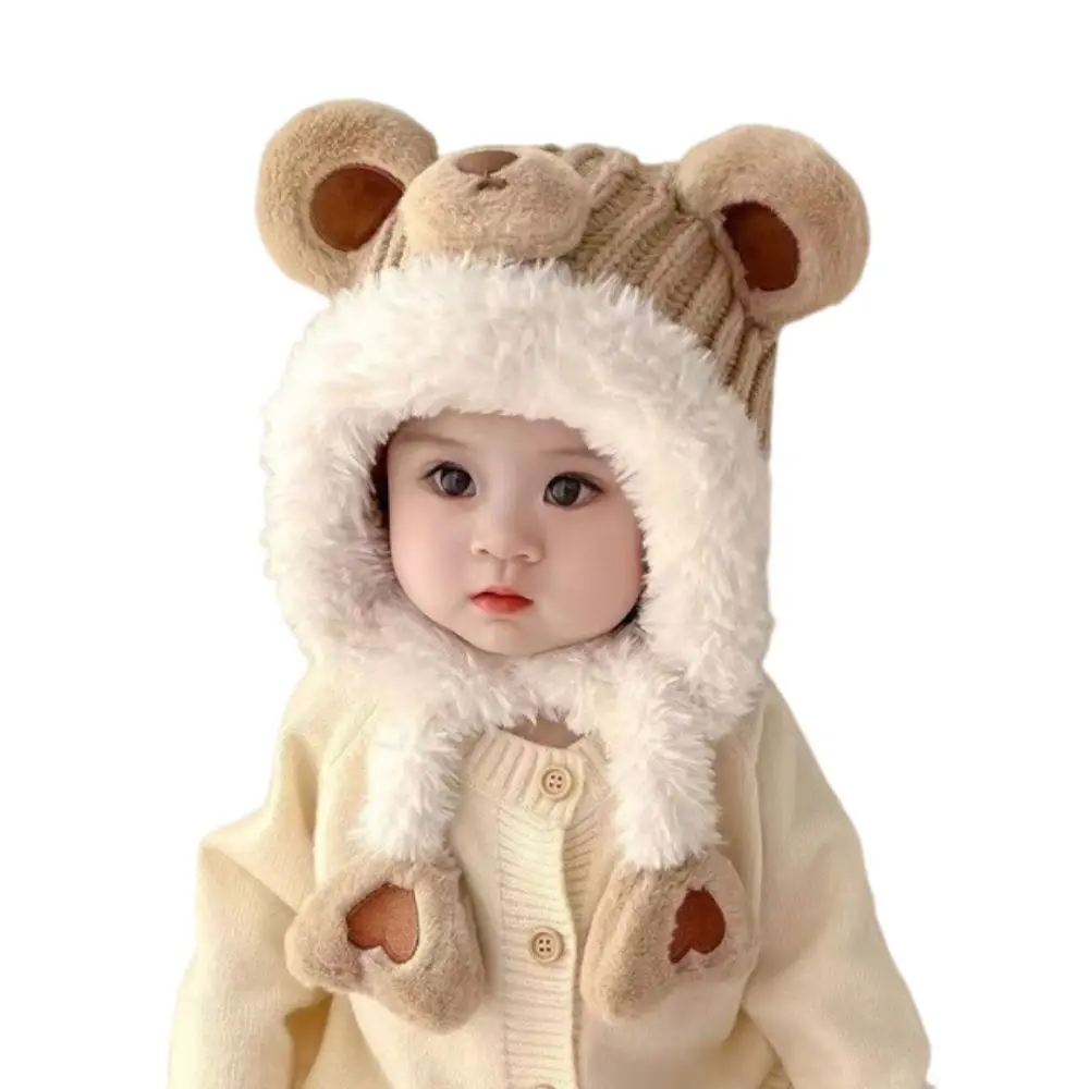 Kawaii Cartoon Beanie Caps Thickened Bear Children's Pullover Hats Coldproof Comfortable Knitted Warm Hat Autumn and Winter