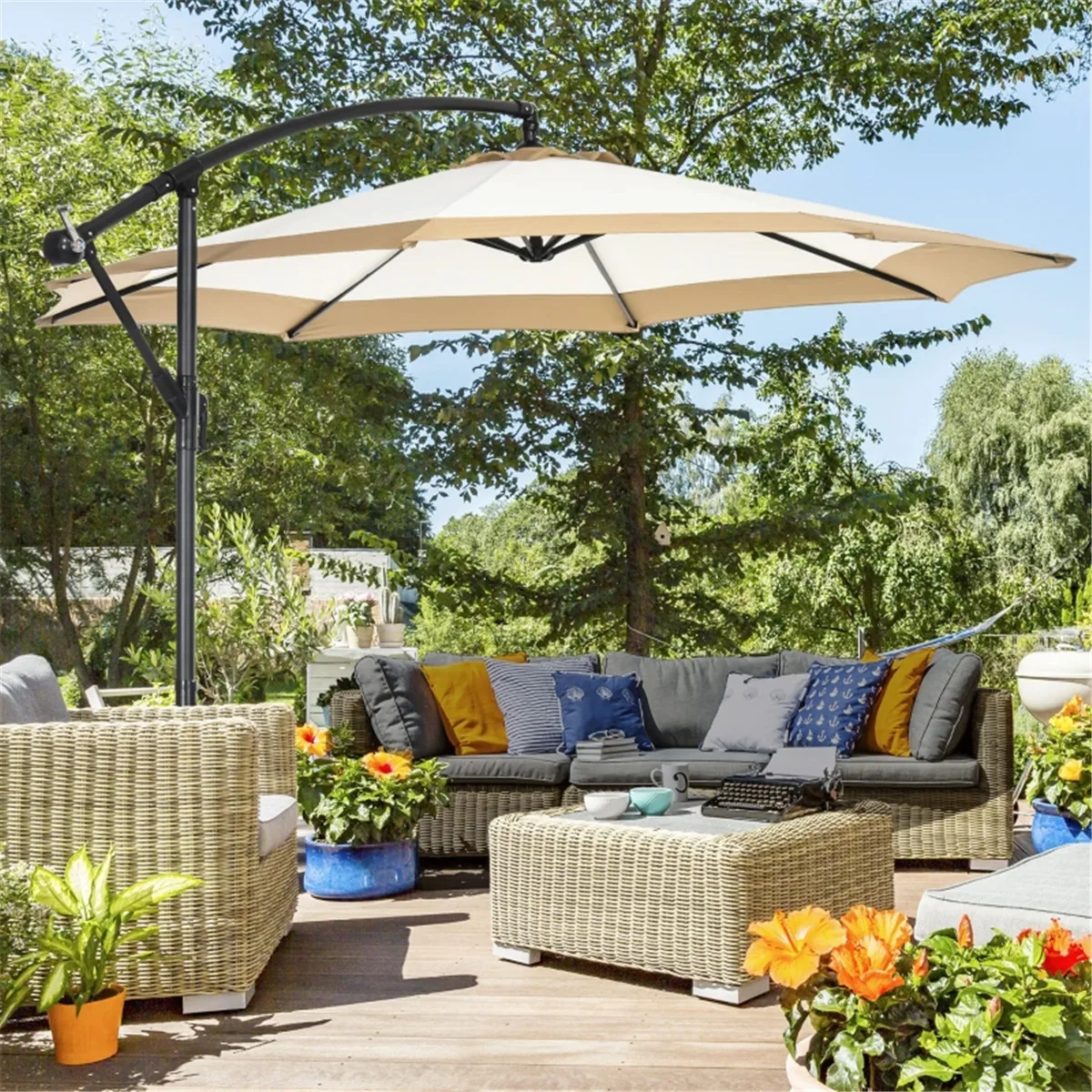 

Outdoor beach umbrella Adjustable Portable Parasol sunshade Fastener Wind Resistant Safe Cantilever garden beach umbrella