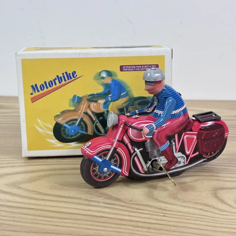 Jouet de moto mécanique rétro pour enfants, liquimanquer mécanique, métal, 18 vitesses, conduite de moto, cadeau drôle, collection classique