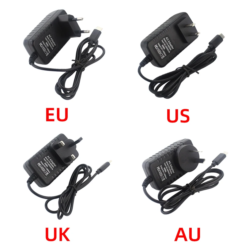 Universal Raspberry Pi Power Supply 5V 3A with USB Type C and Interchangeable Plugs