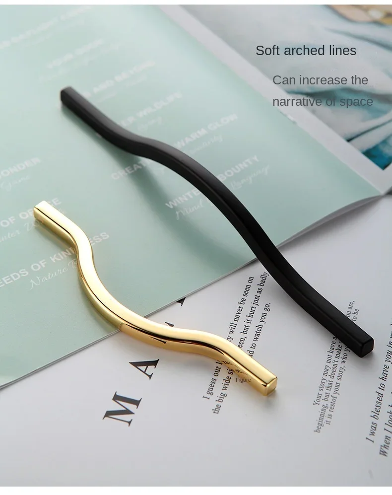 Description Picture 3 of itemSimple Black and Gold Zinc Alloy Cabinet Door Handle Curved Wine Cabinet Wardrobe Drawer Cabinet Handle Furniture Door
