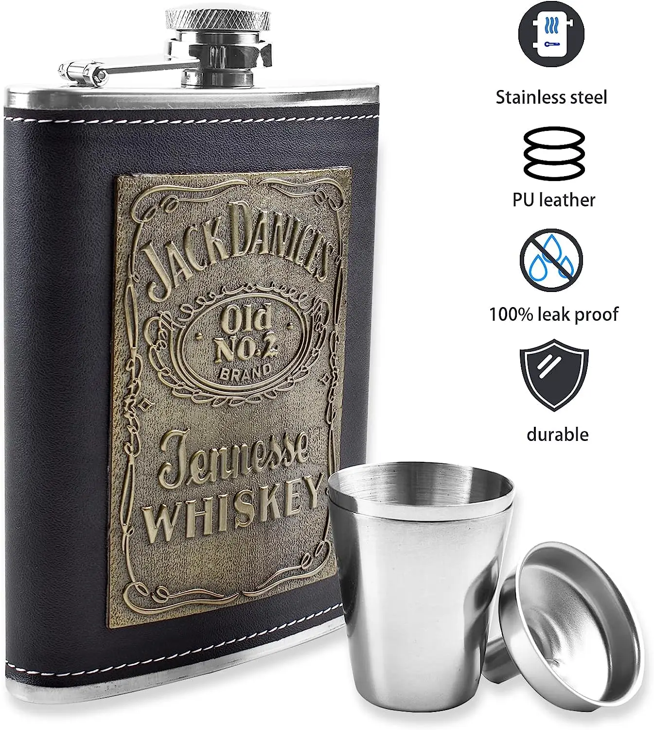 Description Picture 6 of item7oz 8oz Pocket Hip Flask PU Leather Covered Small Stainless Steel Wine Pot For Alcohol Portable Whiskey Flagon Men Gift