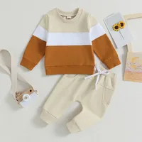 Newborn Baby Boy Pant Sets Autumn Clothes 2 Piece Outfits Contrast Color Long Sleeve Sweatshirt and Elastic Pants Baby Items 3
