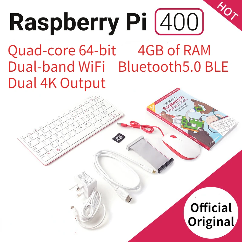 Raspberry Pi 400 Kit Computer Personale Pc Us Uk Tastiera 4Gb Ram Dual-Display Wifi Bluetooth 5.0 Processore Quad-Core A 64 Bit 4K