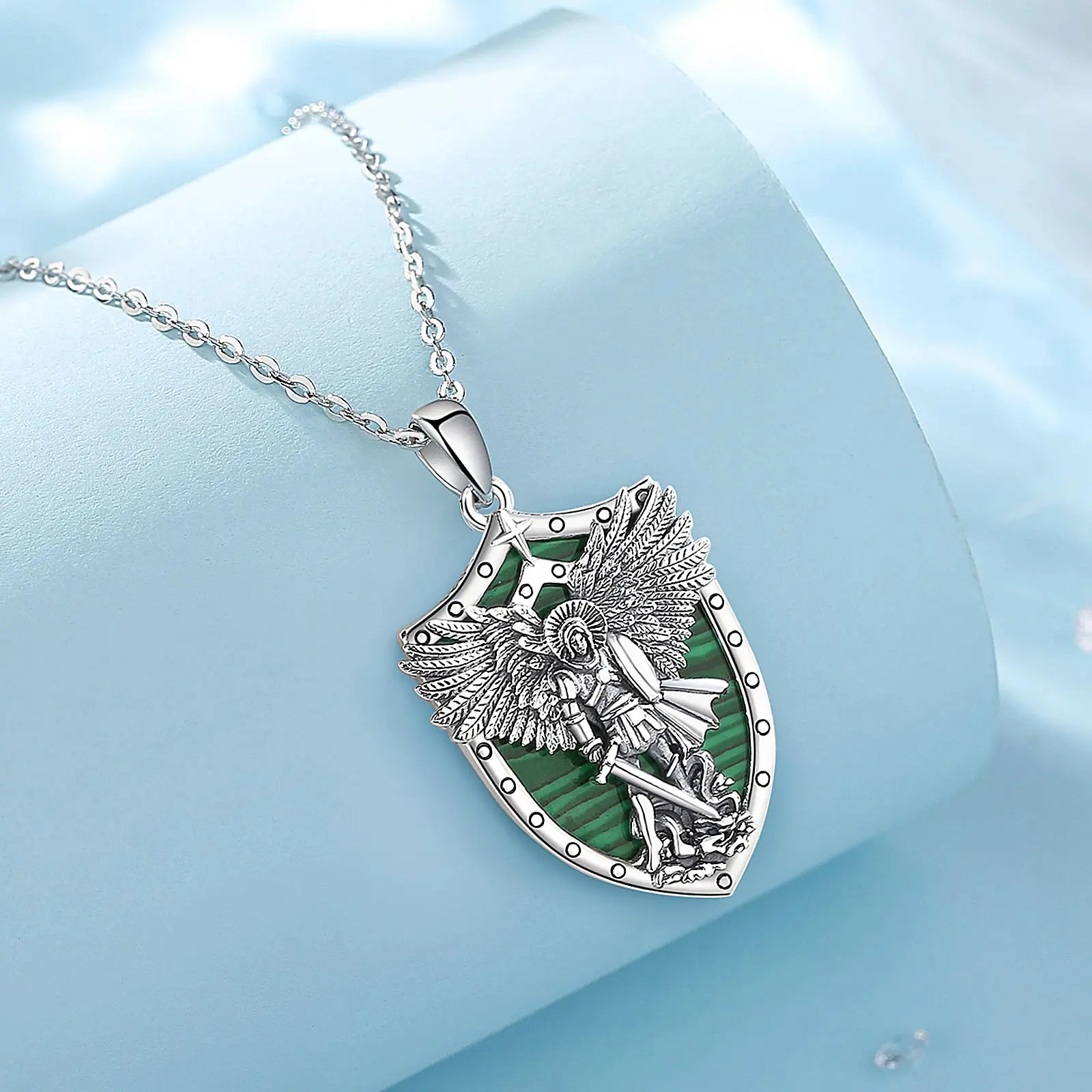 thumbnail image 2 of 925 Sterling Silver Saint Michael Medal Pendant - Religious Protection Charm 1.6 Inches 2 of 14