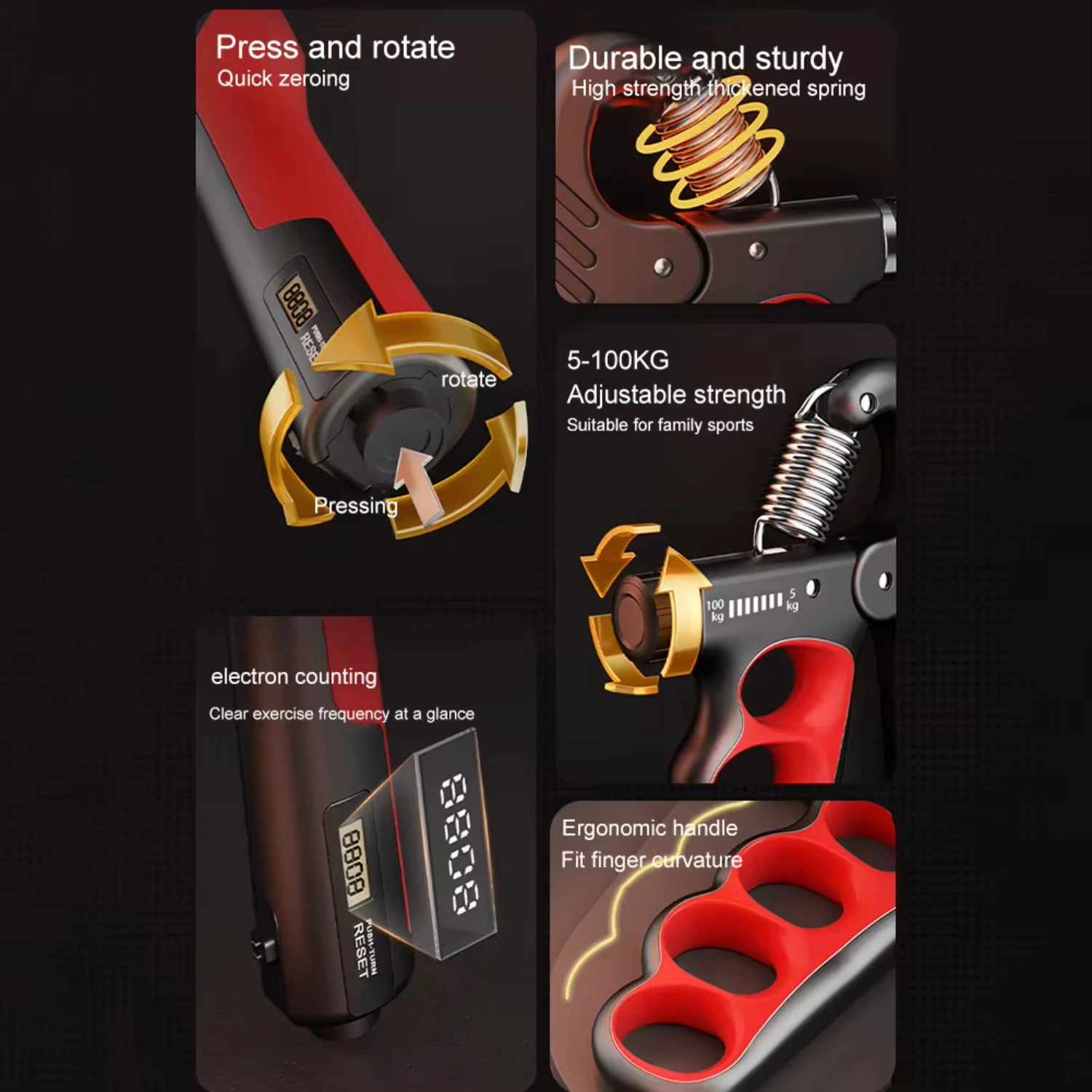 5/100KG Grip Strength Trainer Wrist Expander Adjustable Resistance Finger Exerciser Muscle Building Strength Hand Gripper
