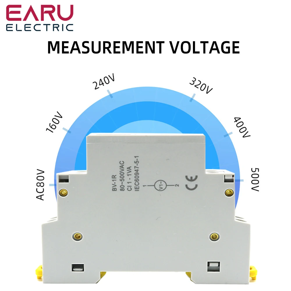 Din Rail 18mm Voltage Current HZ Meter AC 80-500V 220V 380V 100A Modular Voltmet
