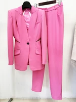 HIGH STREET Newest 2026 Designer Suit Set Women's Gauze Patchwork Single Button Blazer Pencil Pants Suit 2pcs - Image 3