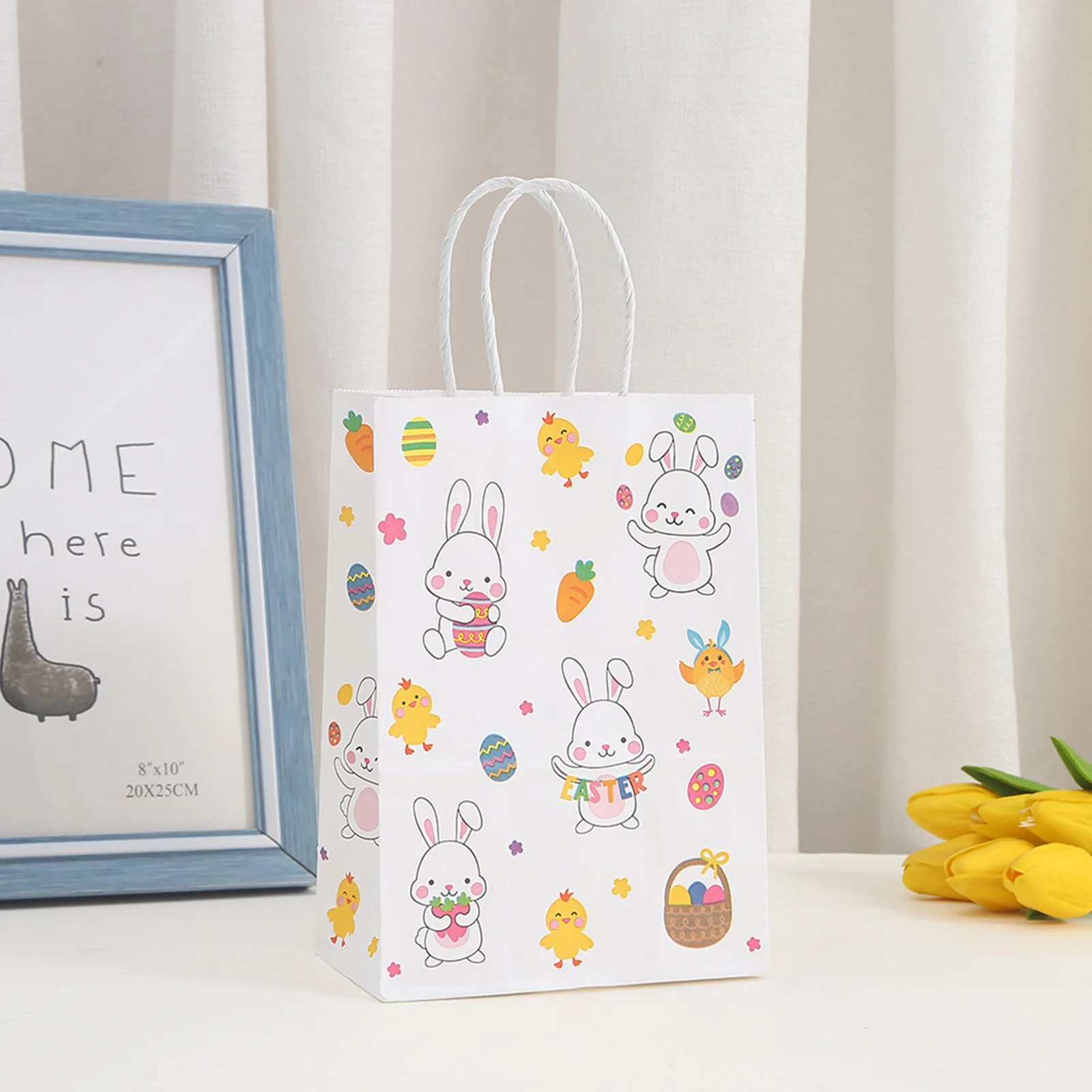 Easter Bunny Treat Bags 12 Pack with Handles - Cute Paper Goodie Bags for Candy Gifts and Party Favors - Holiday Fun