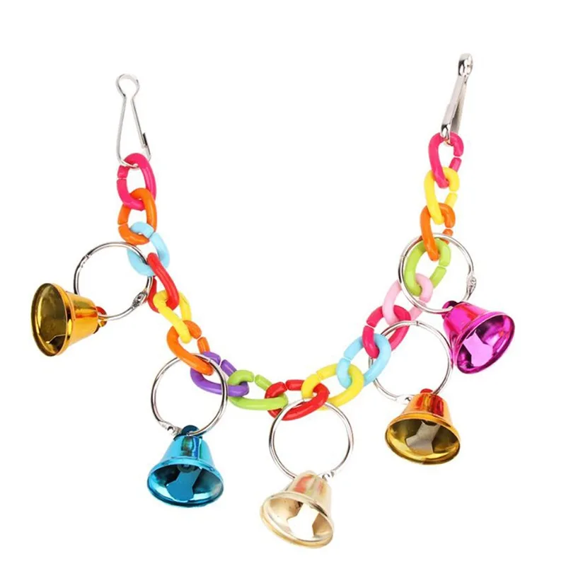 Birds Toys Funny Cockatiel Parakeet Conure Birds Bites Chew Bell Toy Acrylic Suspension Bridge Climbing Rope For Cages Swing Toy