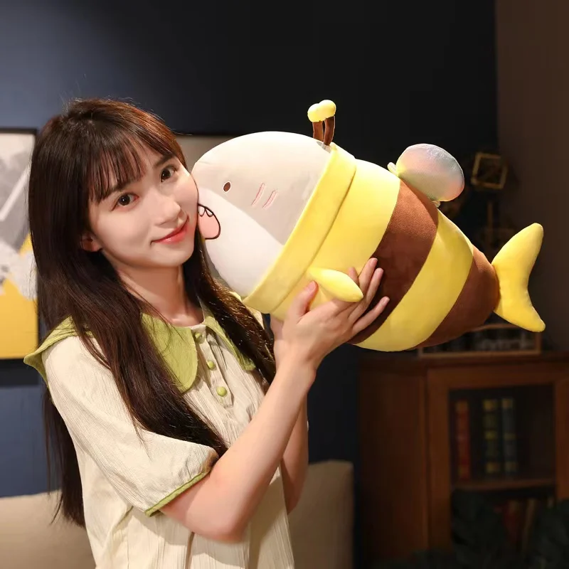 28/38/48cm Cartoon Throw Pillow Shark Bee Creative Plush Toy Super Soft Elastic Cotton Pillow Backrest Good Gift