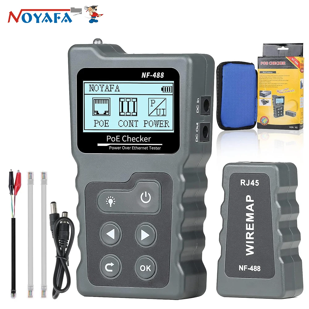 Network cable tester NOYAFA Network Cable Tester NF-488 Poe Ethernet Cable Tester Continuity DC Power Switch Loop-Back Test for CAT5e/CAT6/6a