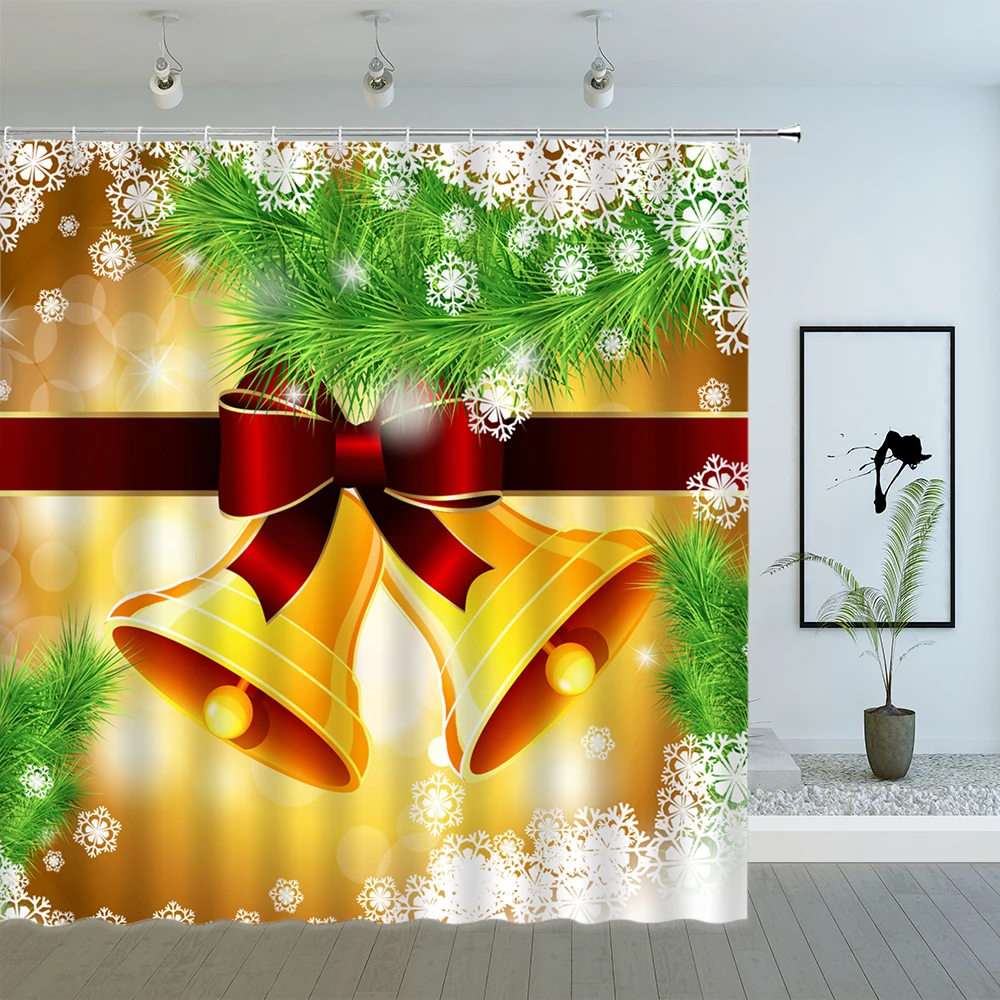 

Merry Christmas Shower Curtains Holiday Colorful Balls Hang on Pine Tree for New Year Cute Cartoon Kids Bathroom Bath Curtains