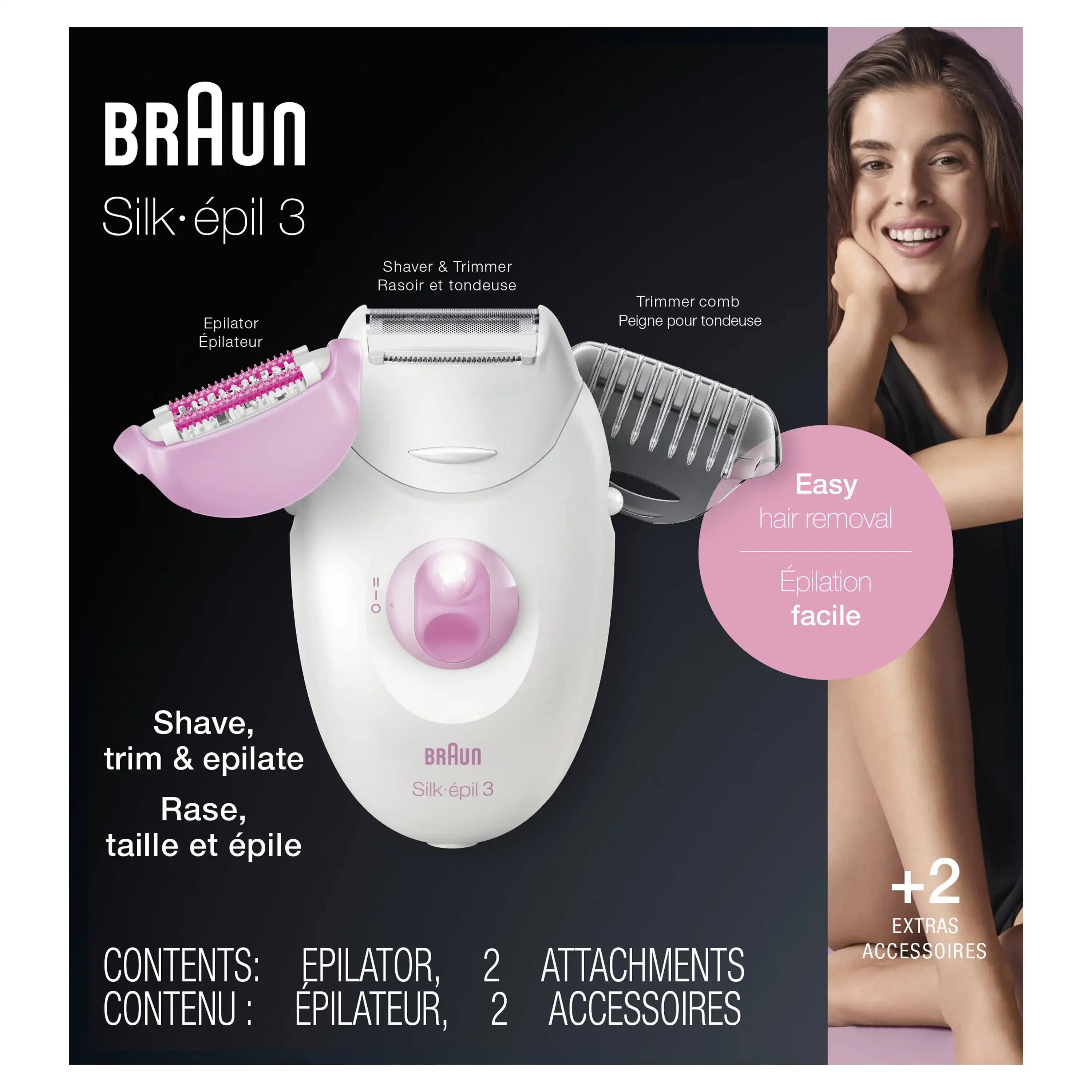 

Женский эпилятор Braun Silk-epil 3 3-270, для длительного удаления волос, белый/розовый