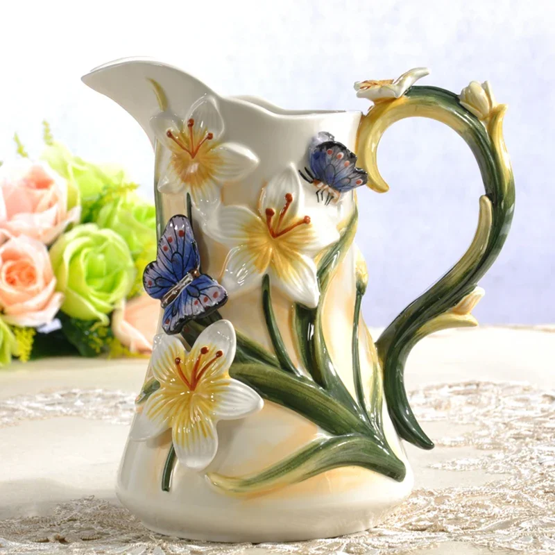 Hand Drawn Butterfly Orchid Ceramic Fruit Tray, Kitchen Storage Box, Sugar Jar, Living Room Dining Table Decoration Accessories 3