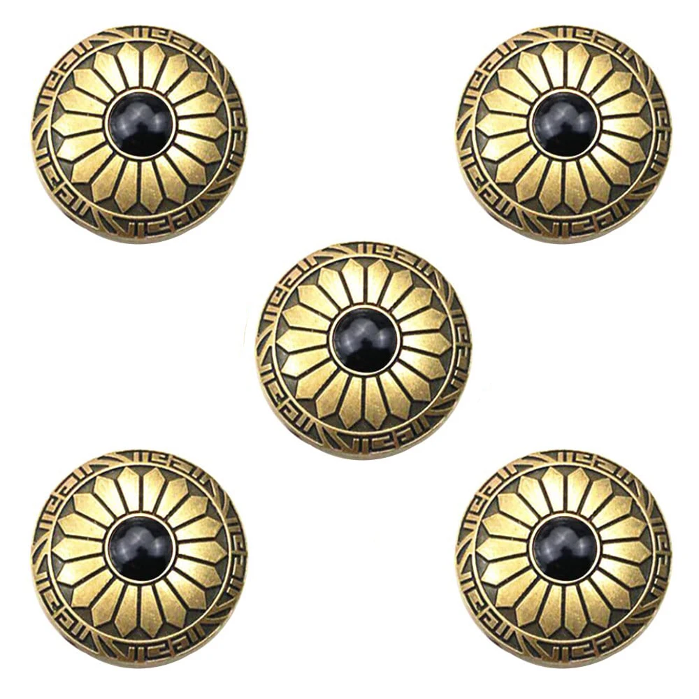 Set of 5 Decorative 30mm Plated Brass Sunflower Carved Green Turquoise Conchos for Leathercraft and Accessories