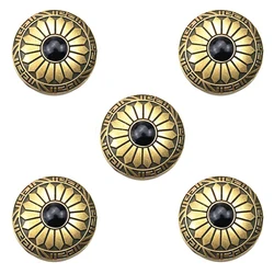 Set of 5 Decorative 30mm Plated Brass Sunflower Carved Green Turquoise Conchos for Leathercraft and Accessories (Black)
