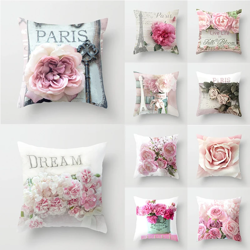 

45x45cm Romantic pink flower pattern pillow case Sofa, car pillow cover pillow covers decorative Furniture decoration