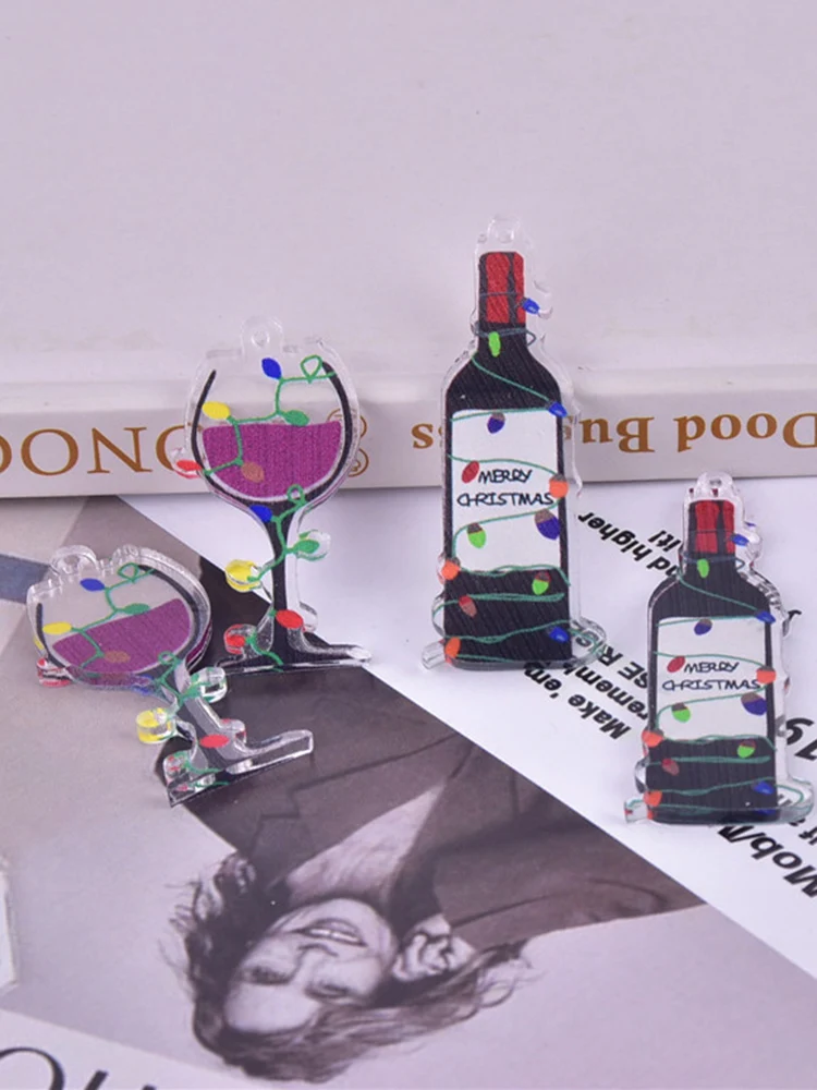 

10pcs Christmas Red Wine Cup Acrylic Jewelry Pendant For Jewelry Making DIY Bracelet Necklace EarringsY2k Accessories 2022 New
