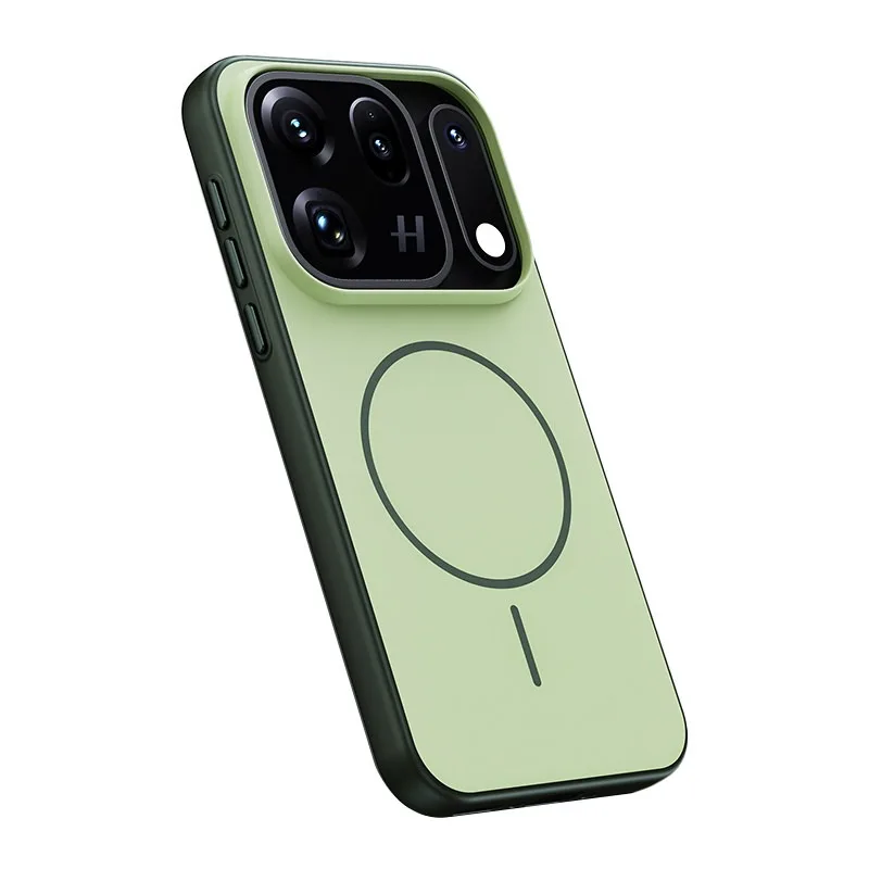 Magnetic Matte Color Block Phone Case with Metal Button Shell