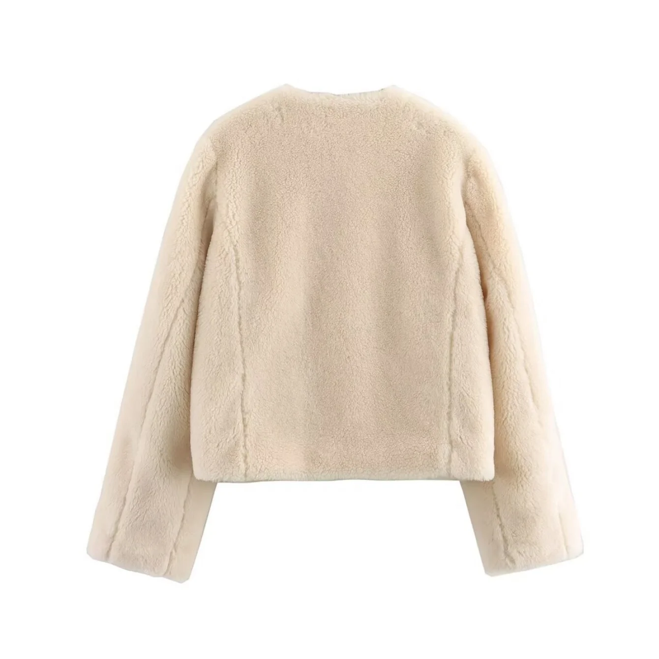 Women Thick Faux Fur Jacket Female O-Neck Long Sleeved Single Breasted Jacket With Pockets Short Coat Casual Jacket Streetwear