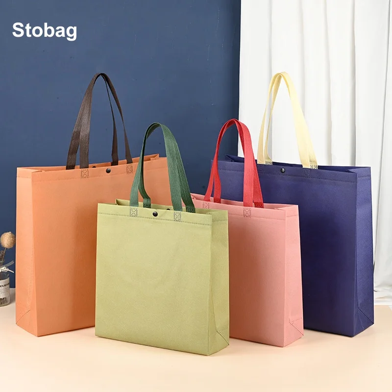 

StoBag 25pcs Non-woven Shopping Tote Bags Fabric Shoulder Eco Woman Storage Reusable Portable Pouches Custom Logo(Extra Fee)