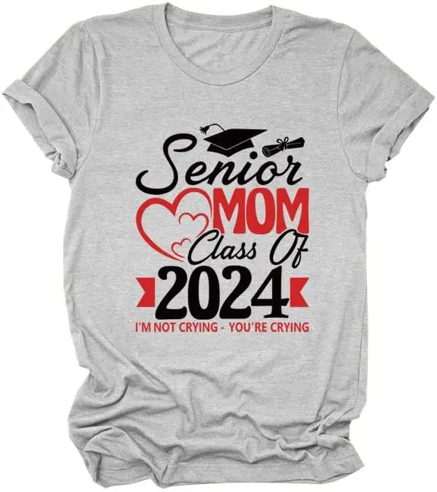 

Senior Mom Clof 2024 T Shirt, Women's Casual Short Sleeve Summer Shirt Funny Printed Cute Tops Mom Gift Tee