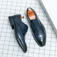 Luxury Brand High-end Blue Men's Banquet Dress Shoes Office Business Dress Shoes Soft Soled Lace Up Men's Leather Casual Shoes