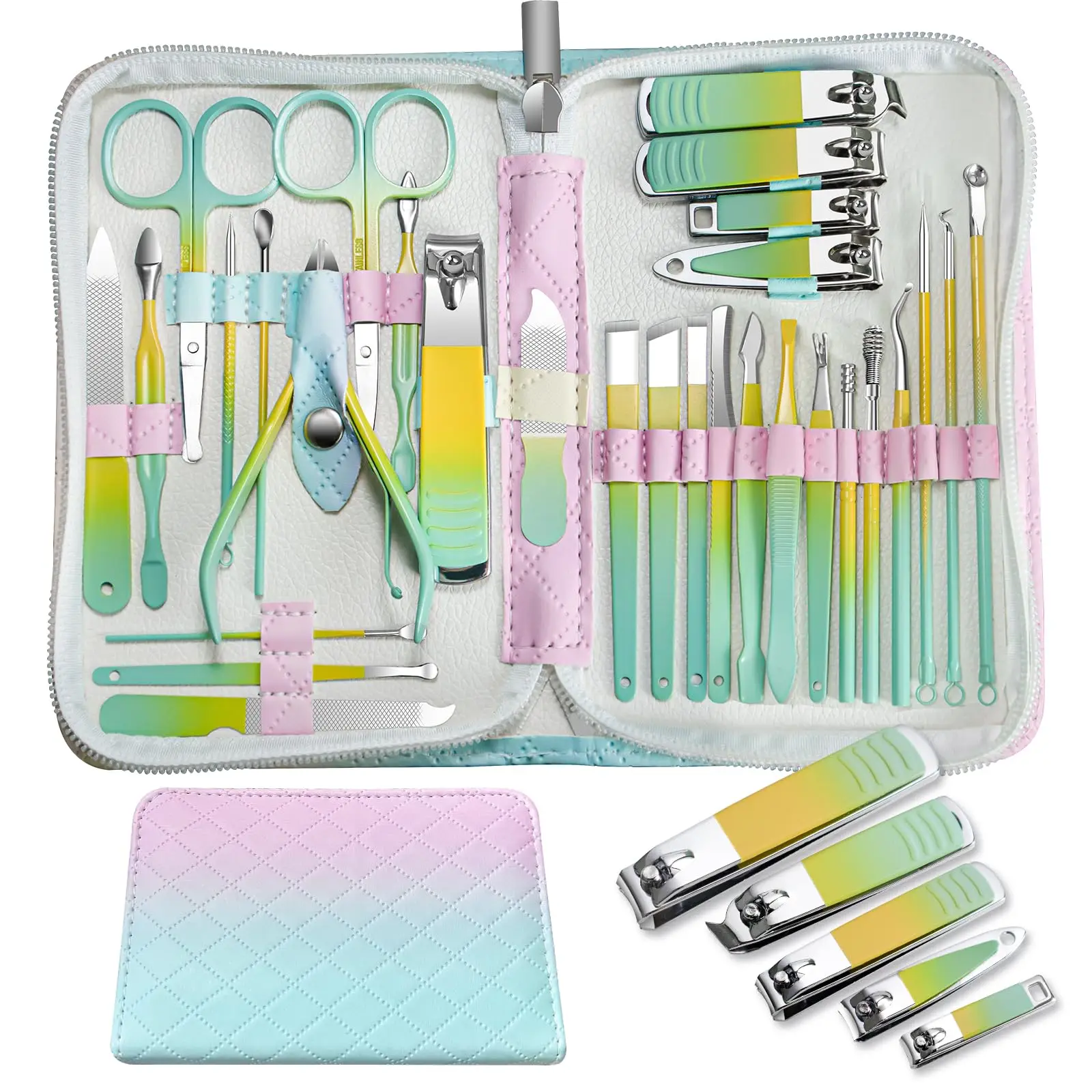 

Spring Green 30 in 1 New Manicure Cutters Nail Clipper Set Household High-quality Steel Manicure Kit Nail Clippers Pedicure Nai