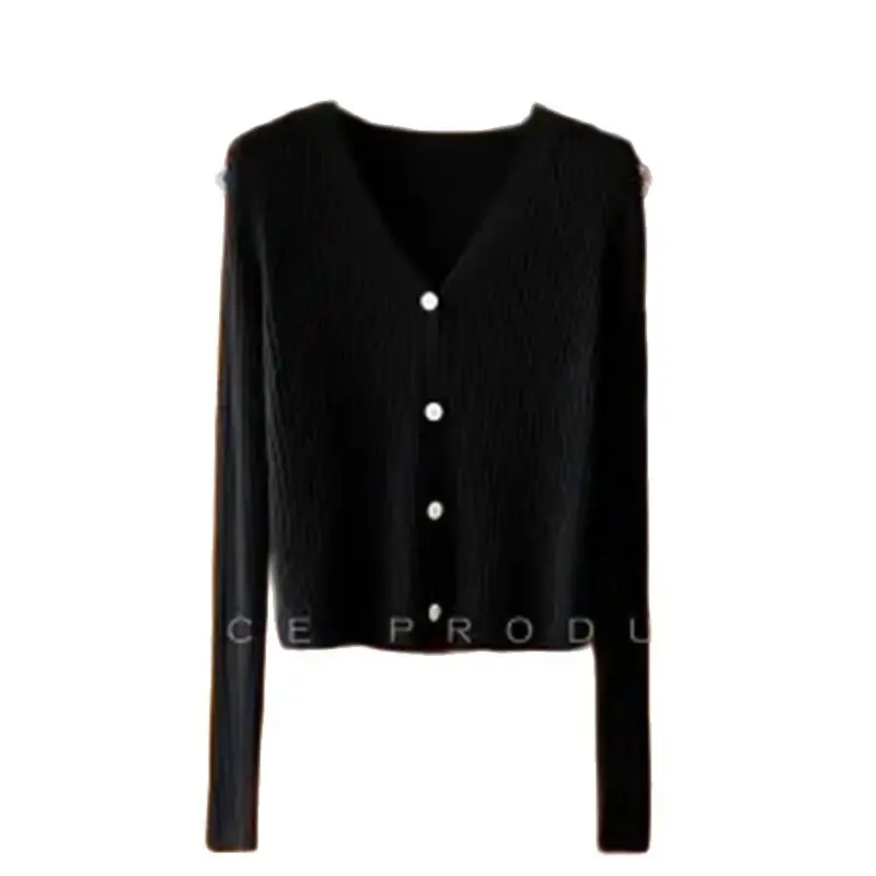 

Classic Temperament In Spring And Summer V-neck Thin Linen Knitted Cardigan With Long Sleeves And No Pilling Knitted Loose Top