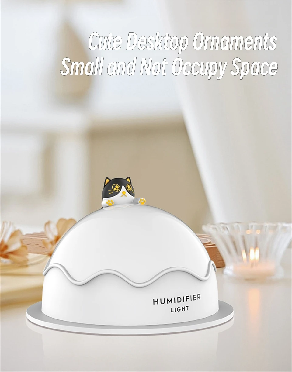 Gadgetoo Cute Cat Air Humidifier Ultrasonic Cool Water Aroma Diffuser For Home Bedroom With Warm Night Light, Usb Mute Humidifier, 250Ml