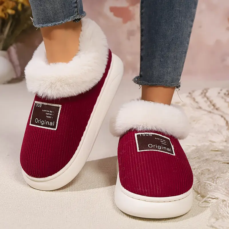 Women's Winter Street Platform Shoes Female Home Boots With Corduroy Cozy Plush-Lined Slippers Outdoor Warm Slip On Wool Sandals