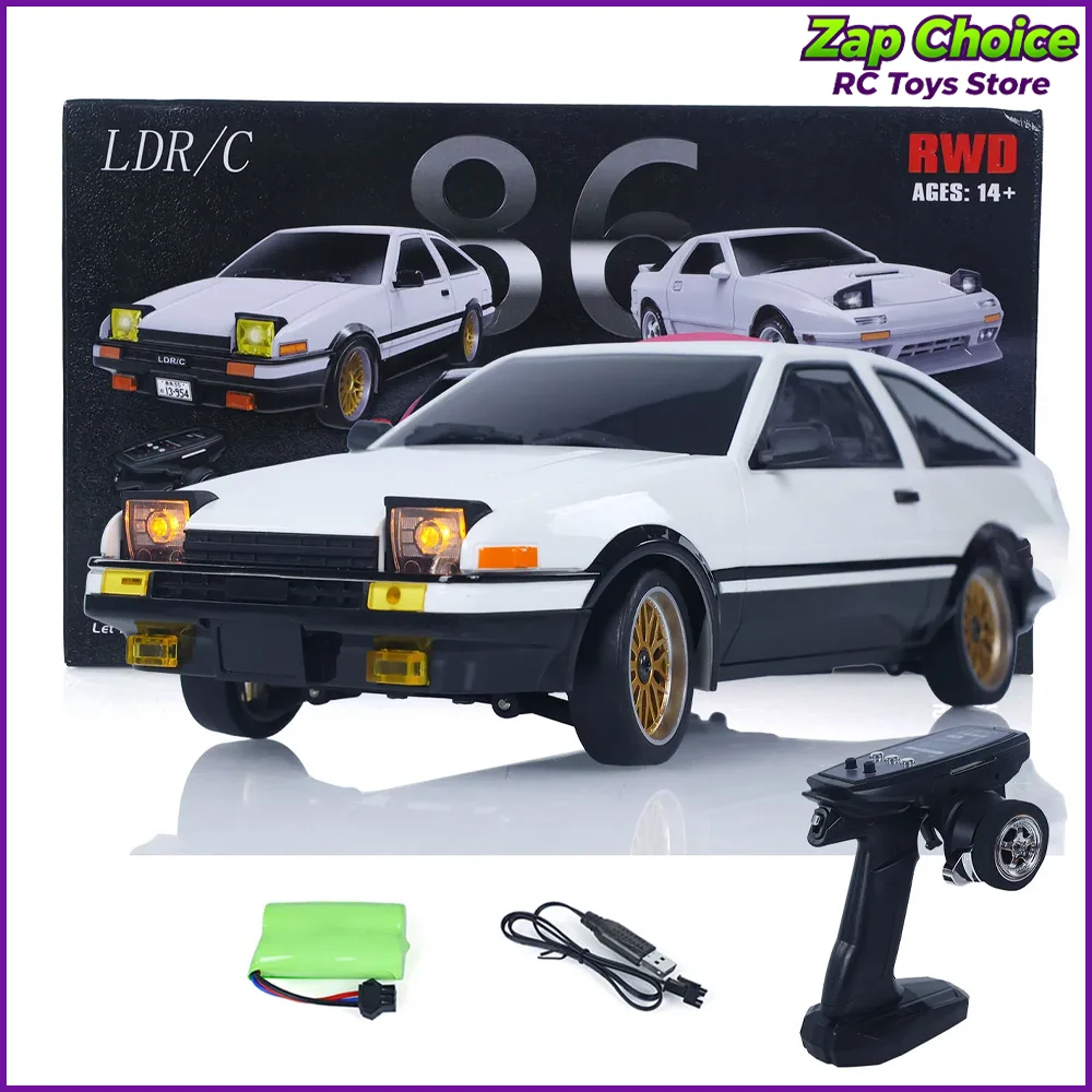 LDRC LD1801 1/18 AE86 RWD RC 드리프트카 2.4G 3CH ESP 자이로 플립 LED 메탈 드라이브 샤프트 RTR 레이싱카 장난감 선물 (남아 및 성인용)