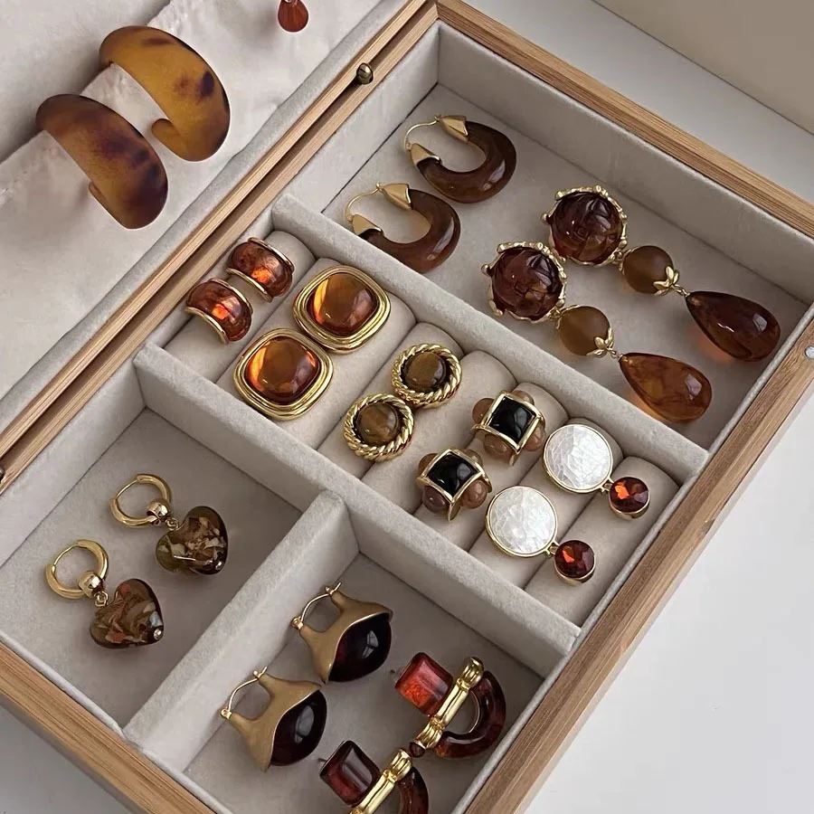 

Винтажные висячие серьги, акриловые металлические серьги-гвоздики, коричневые геометрические серьги-кольца, женская бижутерия