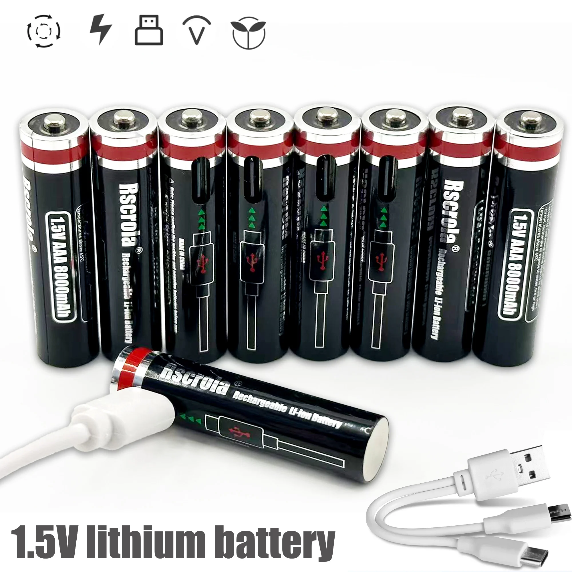 1.5V AAA USB Li-ion Rechargeable Battery Aaa 1.5V 8000mAh Lithium ...