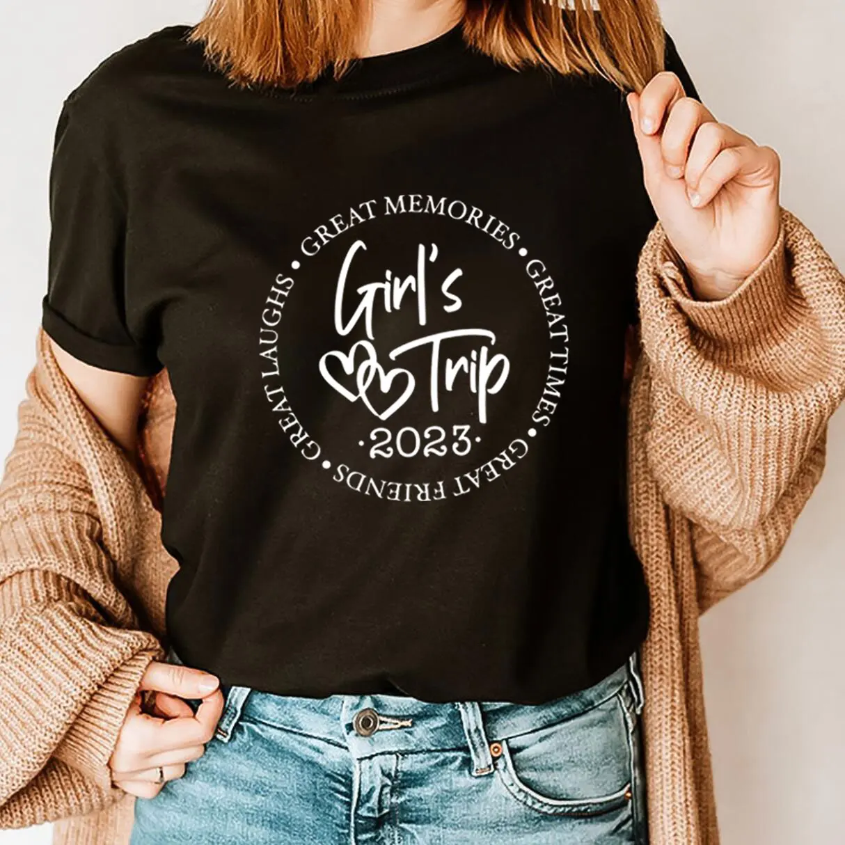 

Girl's Trip 2023 New Year Shirt Women 100%Cotton Tshirt Girls Funny Summer Casual Short Sleeve Top Vacation Tee Holiday Shirt