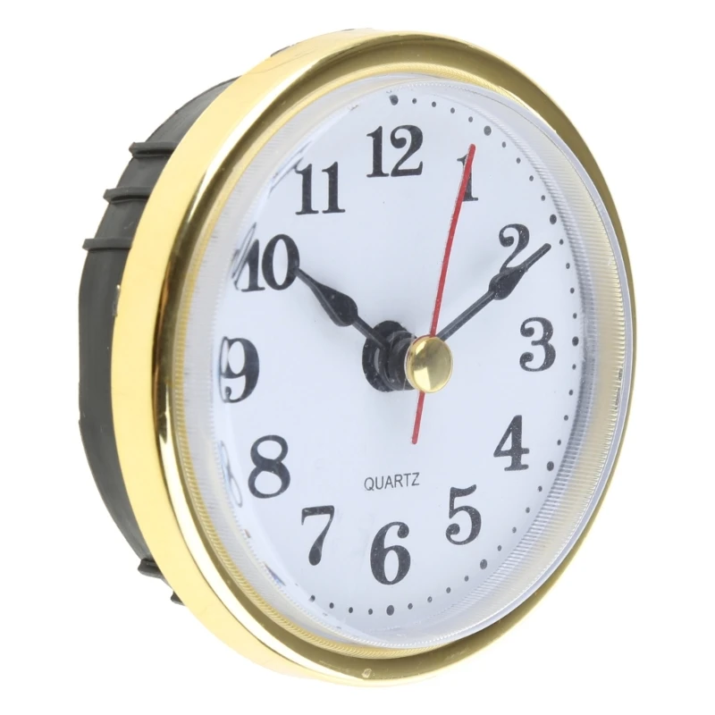 831B Mini Clock Insert 2-1/2Inch 65mm Round Movement Clock White Face Golden/Silver Tone Arabic Numerals Head