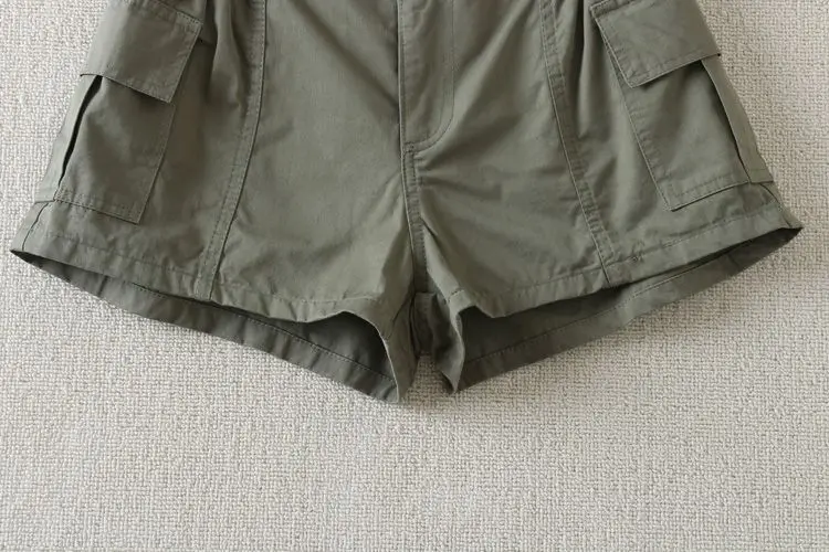 Women High Waist Regular Button Fly Shorts 2025 Summer Retro Casual Washed Cargo Shorts