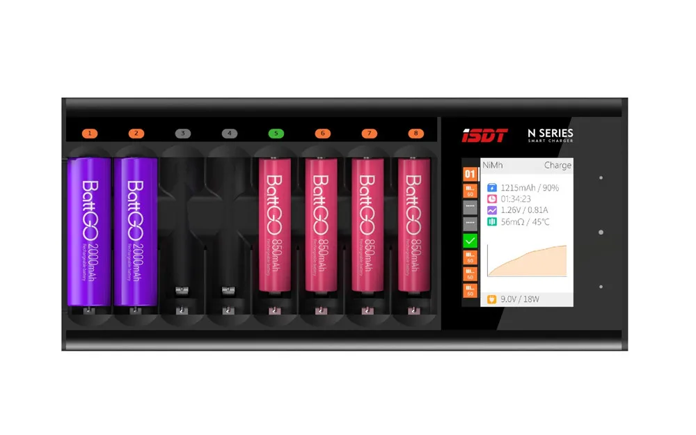 ISDT 8 Slots Fast Smart Charger for AAA AA Battery LiIon LiHv Life NiMh Nicd Nizn USB Type-c Charger Discharger LCD Display thumbnail 4