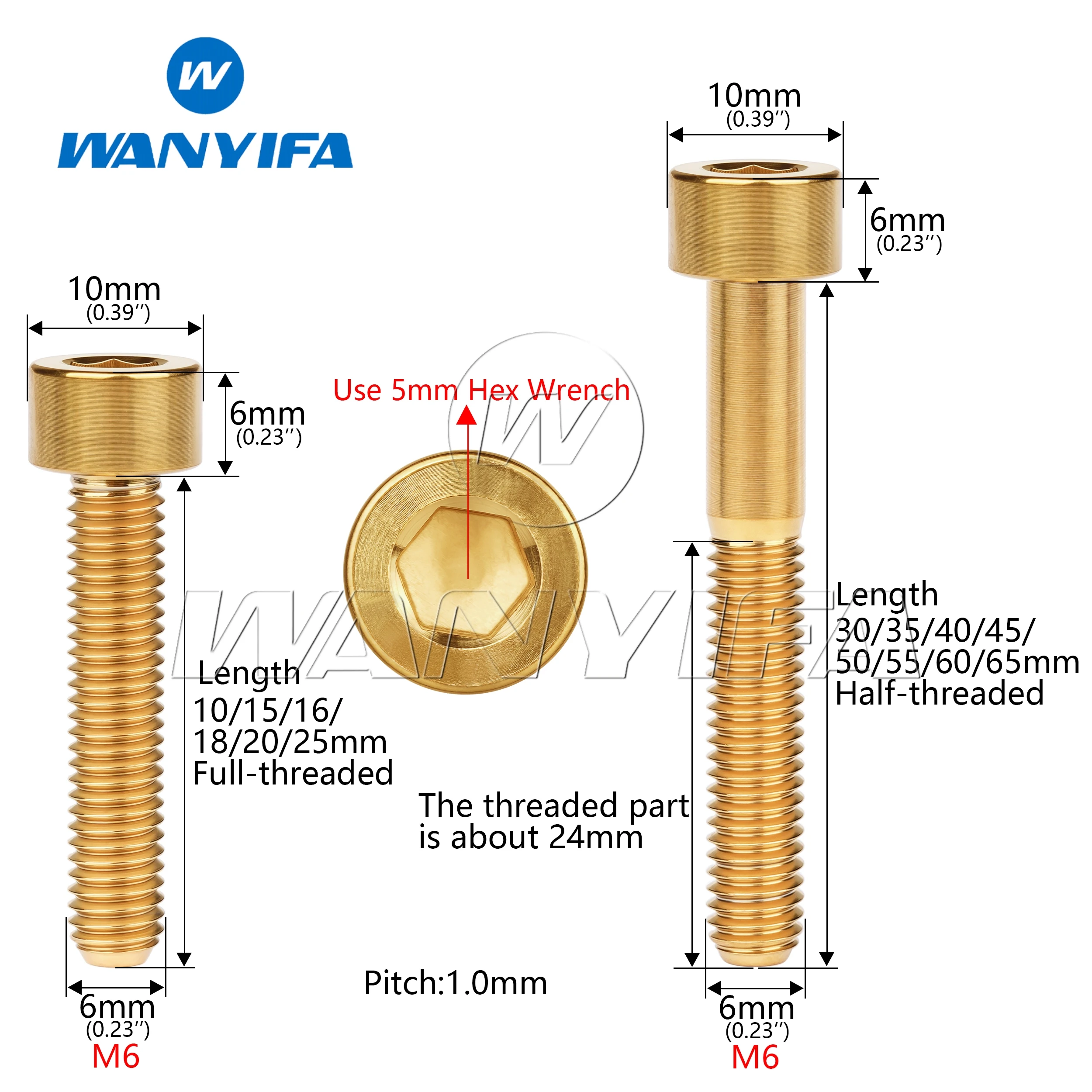 Wanyifa 티타늄 티 볼트 M6 x 10 15 16 18 20 25 30 35 40 45 50 55 60 65mm 자전거 헤드셋 브레이크 용 나사