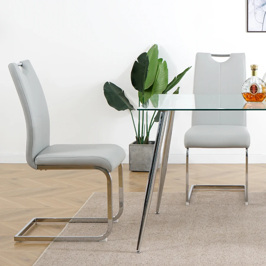 Modern dining chair with faux leather cushioned seat Dining Chair Living Room Chair Cushioned chair with electroplated legs des 2