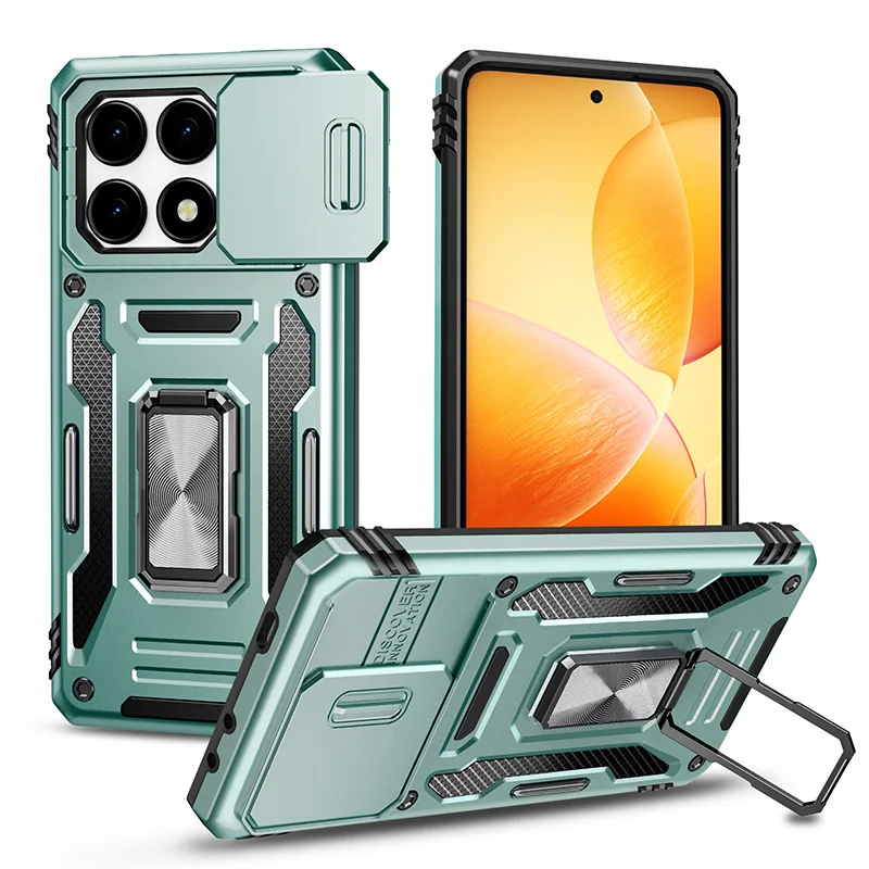 Shockproof Armor Case with Slide Lens Protector - Durable Back Cover