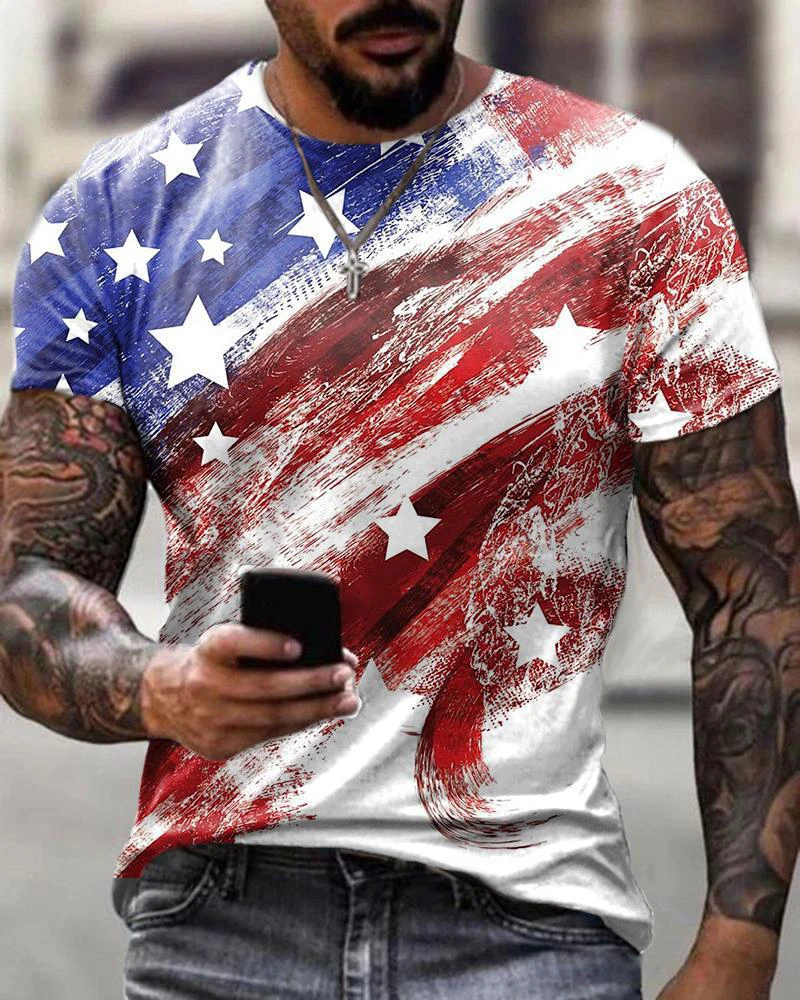American Flag Mens Short Sleeve T Shirt Summer Streetwear