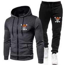 

Men's Set Spring Autumn Anime One Piece Sportswear 2 Pieces Sport Outfits Suit Hoodie + Pants Male Tracksuit Casual Sports Suit