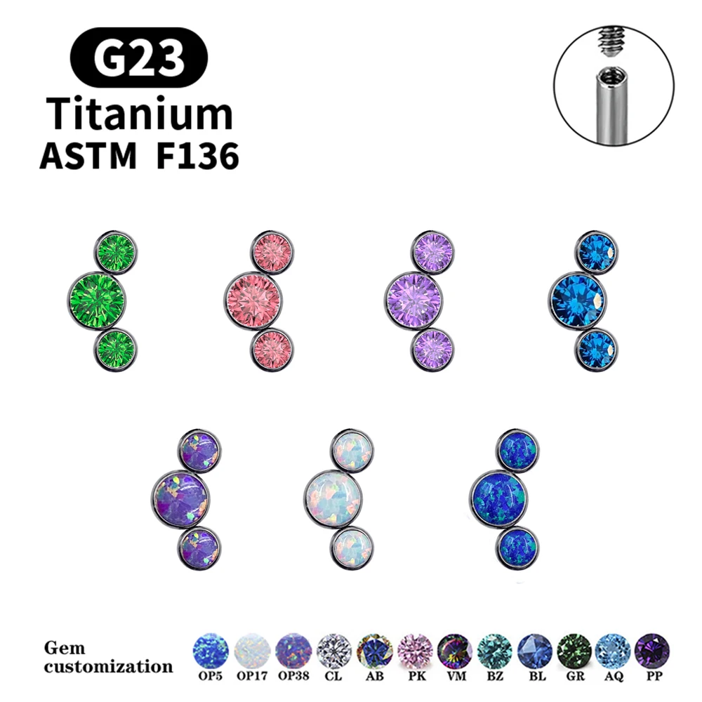 Stud Earrings G23 Titanium Stud Earrings16G Piercing Set Ear Tragus Cartilage Zircon Opal Body Jewelry Helix Daith Lip Lobe Pin
