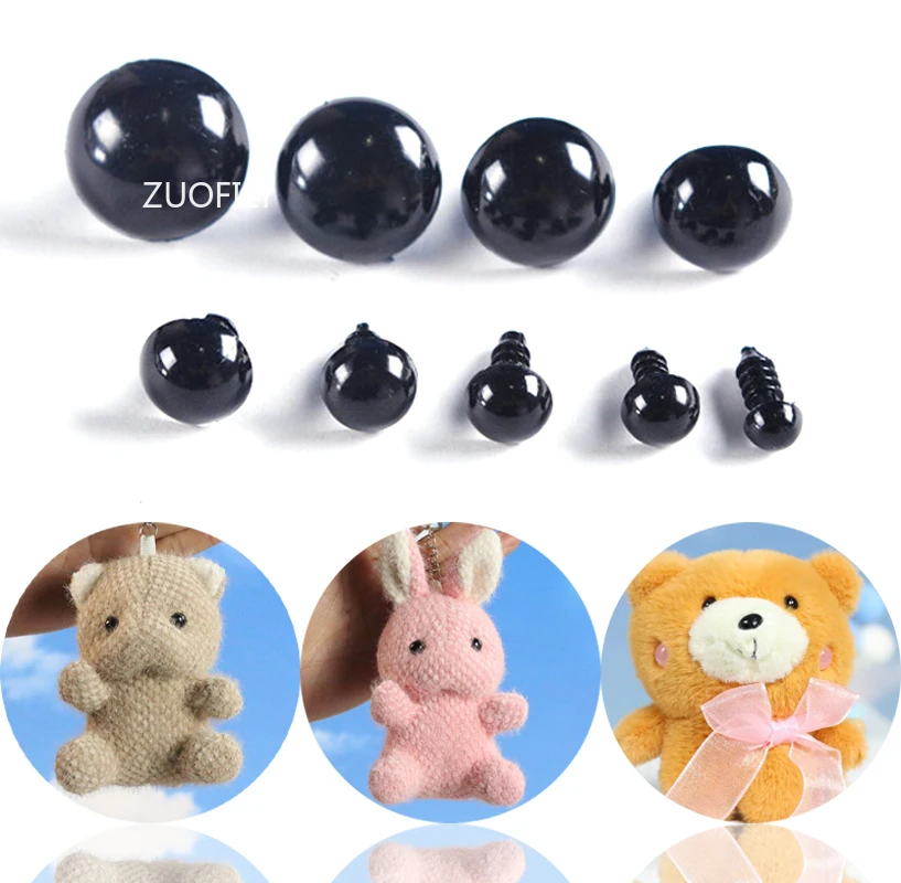 6-14mm Occhi di sicurezza in plastica nera per decorazione bambola all'uncinetto fai da te K artigianale fai da te Peluche Peluche Occhi bambola Accessori 100 pezzi  15
